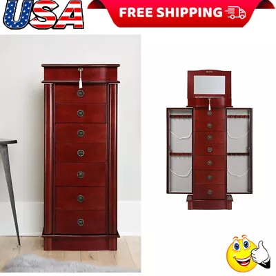 Jewelry Armoire Stand Freestanding Jewelry Chest 7 Drawer Organizer Armoire US • $188.37
