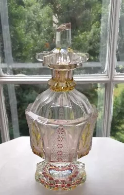 Antique Cut Crystal Decanter Painted & Etched Art Glass Early Czech Bohemian  • $99