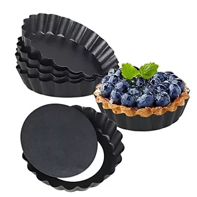 6 Packs Mini Tart Pan 4 Inch With Removable Bottom For Baking Nonstick Carbon St • $17.53