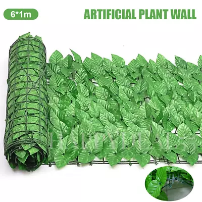 6M Artificial Hedge Fake Ivy Leaf Garden Fence Privacy Screening Roll Wall Panel • £21.99