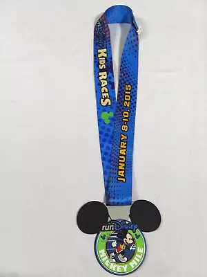 Disney Mickey Mile Kids Races Rubber Medal W/Lanyard 2015 • $5.99