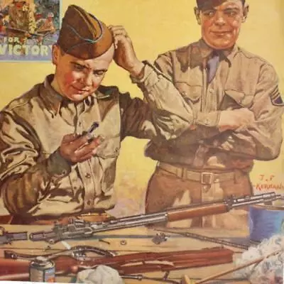 1943 WWII JF KERNAN MAGAZINE COVER ONLY Soldier Reassembling Gun ART OUTDOOR LIF • $21.30