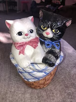 Jcpenney Cookie Jarkittens In A Basket 12 1/2  Tall Rareused G-1-1 • $40