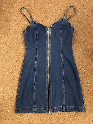 TOPSHOP MOTO Denim Zip Front Strappy Dress Size 6 VGC • £5