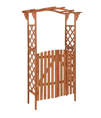 Wooden Garden Pergola With Gate Brown Plant Climbing Arch Trellis Solid Firwood • £104.99