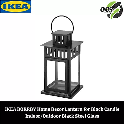 IKEA BORRBY Home Decor Lantern For Block Candle Indoor/Outdoor Black Steel Glass • $29.88