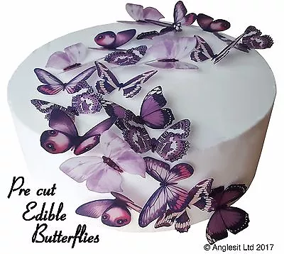 Pre-cut Beautiful Purple Butterfly Edible Wafer Paper Cup Cake Topper Decoration • £4.39