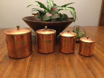 $15.50 • Buy Vintage Estate Set Of 4 Nesting Copper Canisters NEW YORK
