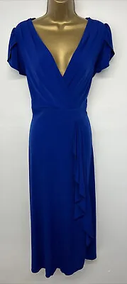 Changes Together Dress Blue Stretchy Jersey V Neck Drape Floaty Cap Sleeve UK 18 • £12.74