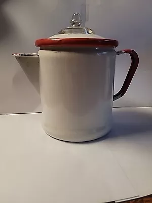 VTG 40's Enamel Coffee Percolator PotRed White Glass Top8 X5 Complete • $16