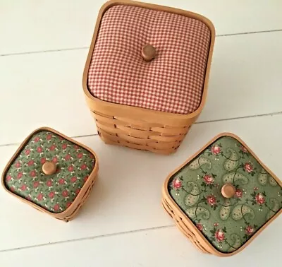 Set Of 3 Hand Woven Wood Farmhouse Nesting Baskets Boxes Country Primitive Vtg • $28