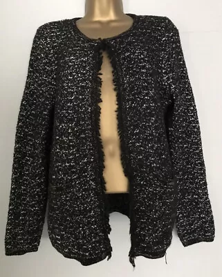 F/F Black Open Smart Cardigan White & Gold Metallic Thread Size UK 10 • £4