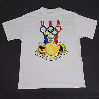 Vintage Adidas USA Olympics Mens Shirt XL White 80s Usa Made Single Stitch  • $99.88