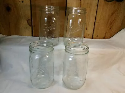 4 Vintage Genuine Ball Sculptured Glass Mason Jars Embossed Fruit & Measurements • $7.99