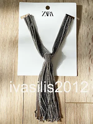 $54.99 • Buy Zara New Woman Metal Cascading Rhinestone Necklace Anthracite Grey 4548/266