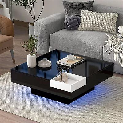 Black LED Coffee Table Modern High Gloss Center Cocktail Table For Living Room • $189.99