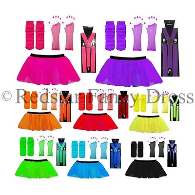Neon Tutu Skirt Set & Braces - Fancy Dress Tutu Uv Hen Party Leg Warmers Gloves • £8.99