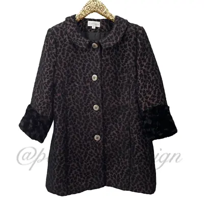 Vintage Erin London Leopard Faux Fur Black Coat • $40