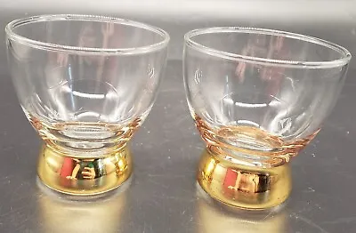 Set Of 2 Vintage Cocktail Glasses Weighed Gold Bottom 7 Ounces • $12