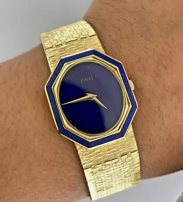 Piaget #9341 D2 18K Yellow Gold Blue Lapis Stone Dial Bezel Lapis Lazuli Vintage • $7200