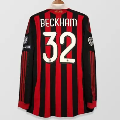 2009/10 AC Milan Retro Home Shirt Long Sleeve Jersey Ronaldinho #80 Beckham #32 • £35.99