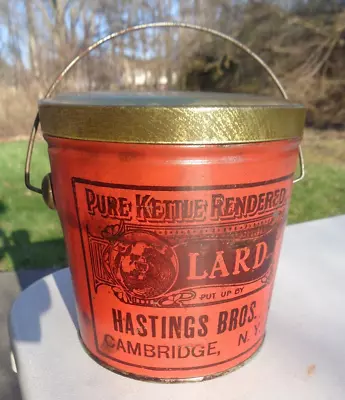Old Kettle Lard Tin Pail Hastings Bros. Cambridge NY • $35