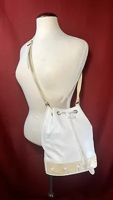 VTG ESCADA White & Tan Lamb Leather Drawstring Bucket Bag Crossbody Stars 80’s • $179.99