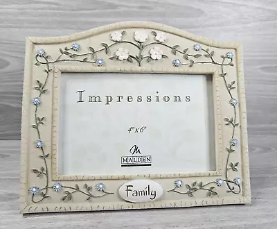 Malden Impressions “Family” Picture Frame 4”x6” Cream W/flowers Ceramic • $10