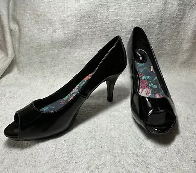 X-Appeal Womens Blk Tabby Peeptoe Patent Platform Pumps Sz 7.5 Pre-owned • $19.50