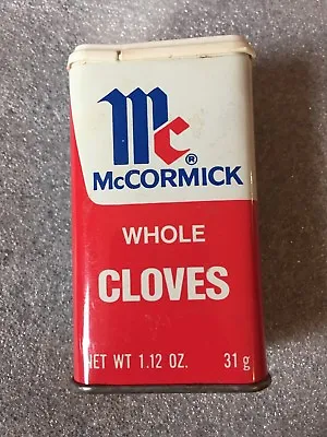 VIntage McCORMICK WHOLE CLOVES SPICE TIN 1.12 OZ Plastic Lid 1977 Red Baltimore • $7.95