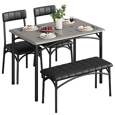 Dining Set Table And Upholstered Bench Chairs Wood Top Dinette For Small Kitchen • $119.99