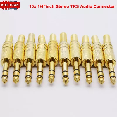 10x 1/4 Inch Gold Plate Stereo TRS Jack Plug Audio Guitar Cable Metal Connector • $10.44