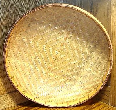 Bamboo Woven Wicker Round Snack Decor Baskets Bowl 13.5” Round 4” Tall      684 • $27.59