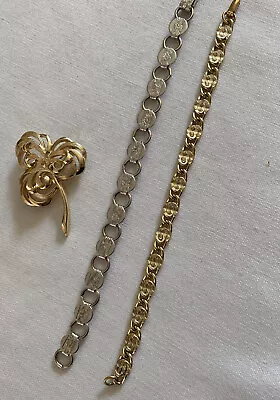 VTG Sarah Coventry Jewelry Shamrock Goldtone Pin Goldtone  Silvertone Bracelets • $9.98