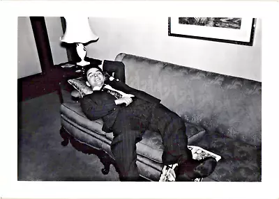 Vintage Photo Of A Smiling Wildly Happy Groom Resting On A Couch • $7.99