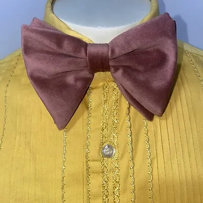 NEW Bow Tie Vintage Floppy Wide Velour Necktie Prom Tuxedo Brown 60s 70s VTG Men • $19.99