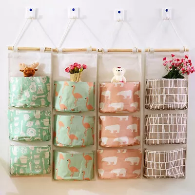 £3.97 • Buy Hanging Storage Bag 3 Pockets Wall Mounted Wall Pouch Cosmetic Toys Organizer_DS