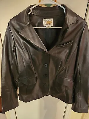 $15 • Buy Womens Black Vakko Sport 100% Lamb Leather Jacket Sz 8