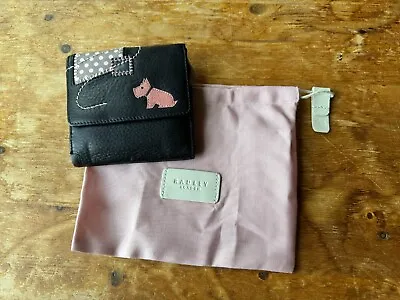 Radley London Leather Purse Zip Coin Pouch Card Holder Wallet Dust Bag Black Dog • £18.99