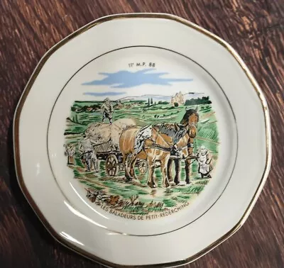 Vintage KAHLA PORCELAIN DESSERT PLATE 7 1/4  MADE IN GDR Mule Farmer Hay Wagon  • $12.99