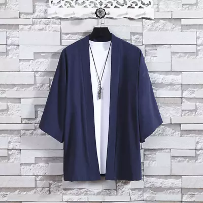 Japanese Men Top Shirt Kimono Coat Jacket Cardigan Open Front Casual Ethnic Chic • $21.07