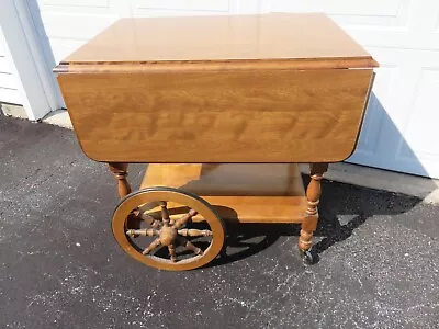 Vintage MCM Colonial Maple Tea Or Bar Cart EUC READ • $259.99