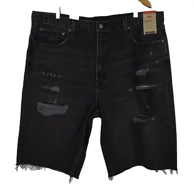 Levi's 469 Loose Shorts Men's Size 40 Black Denim Cotton Distressed • $19.88
