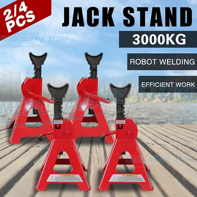 2/4 PCS Car Jack Stand 3T 3000kg Ratchet Adjustable Lift Hoist Heavy Duty Steel • $48.85