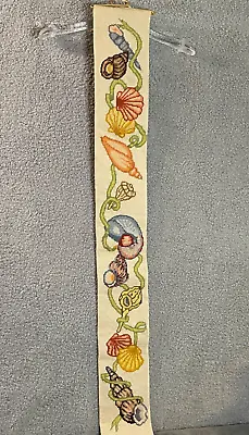 Vintage Needlepoint Bell Pull Beige Colorful Seashells Green Back MCM Handmade • $55.87