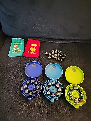 Vintage Pokémon Marbles Lot Of 42 Marbles + 3 Cases And 2 Bags • $99.99