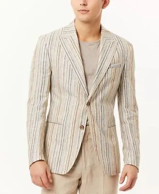 TALLIA Men's Metallic Stripe Slim Fit Blazer Sport Coat Medium Cream Linen Blend • $21.12