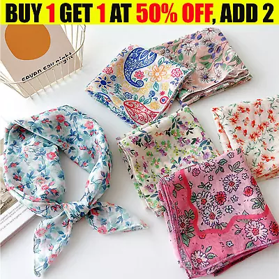 Floral Cotton Linen Square Scarf Lady Head Wraps Neckerchief Soft Neck Scarves • £6.99