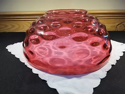 ATQ Cranberry Dew Drop Bullseye Hanging Lamp Parlor Library Glass Oil Lamp Shade • $269.99