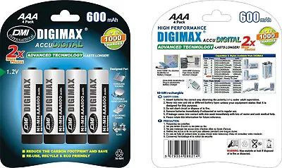 4 X AAA 600 MAh  HIGH POWER RECHARGEABLE BATTERIES • £2.75